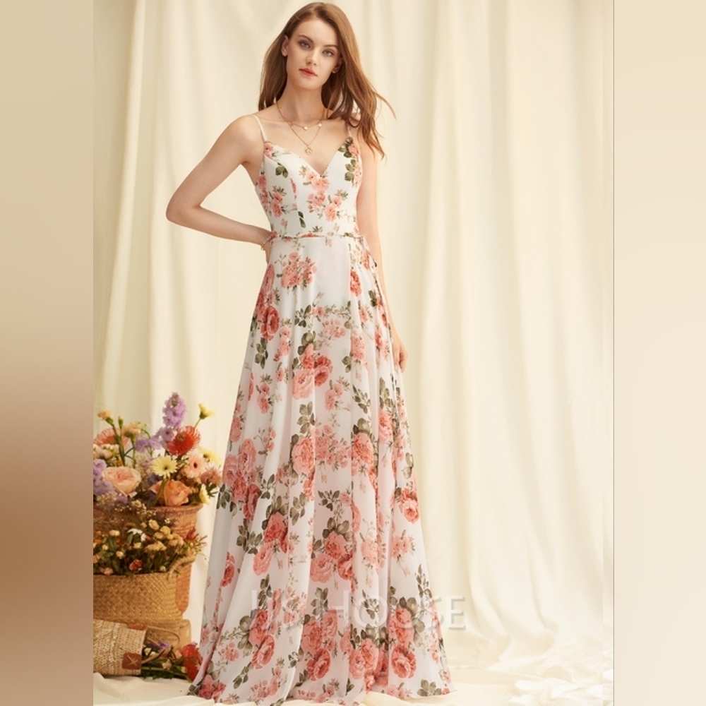 JJs House A-Line V-neck Floor-Length‎ Chiffon Evening Dress Split Front Small - Picture 16 of 16